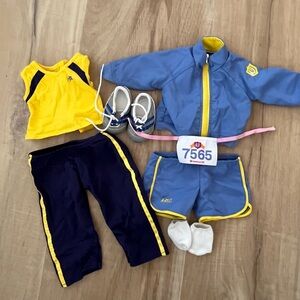 American Girl Track and Running Blue and Yellow Outfit with Accessories
